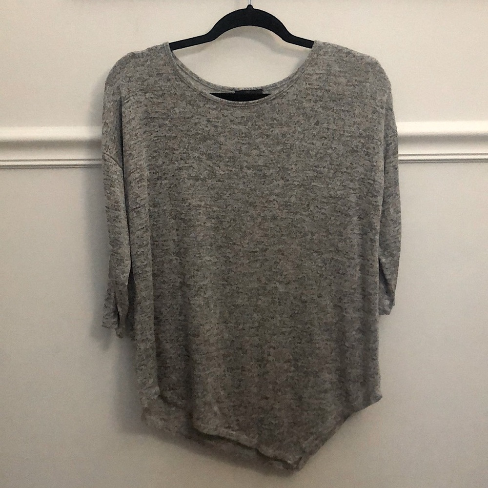 Knit Grey Three-Quarter Length Sleeve Tapered Top